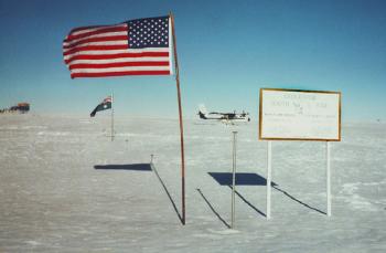 The icebreaker <i>Yamal</i> about a half mile south of the Geographic North Pole.  Photo by Ken Levine